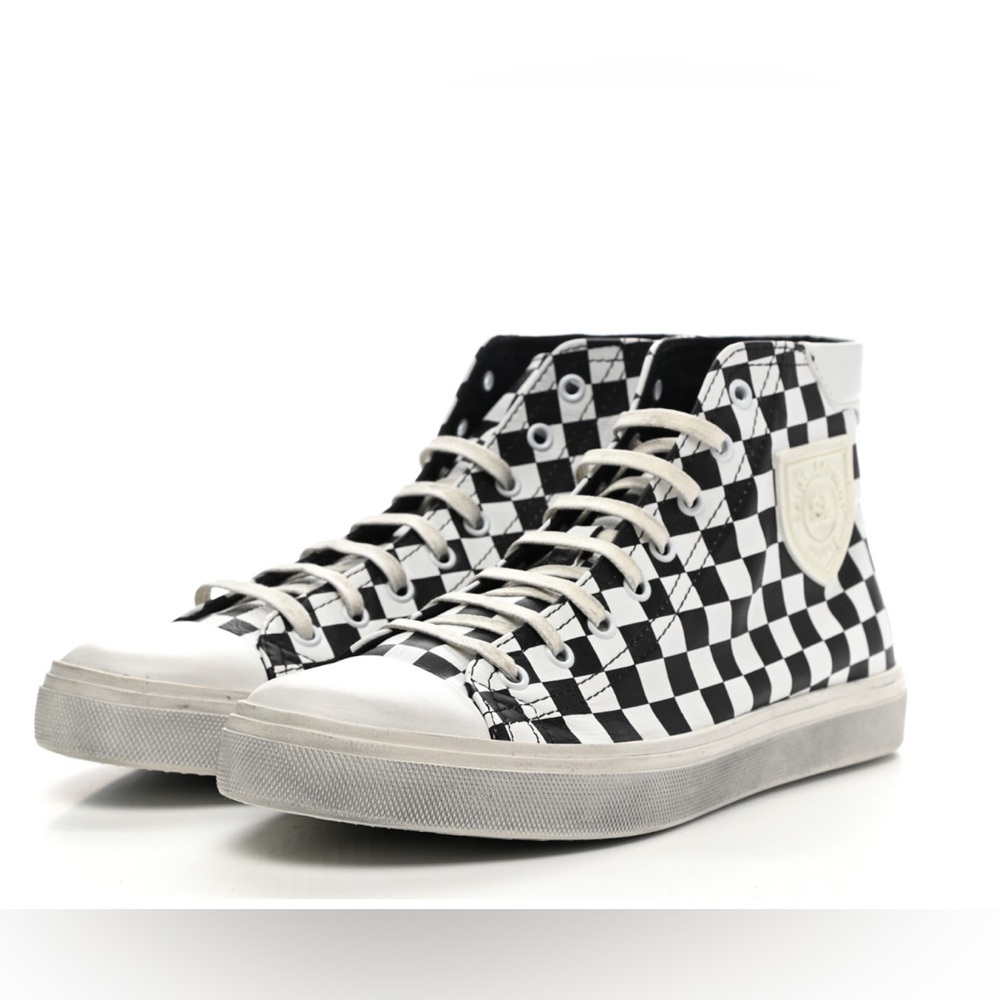 Saint Laurent Black and White Checkered Sneakers